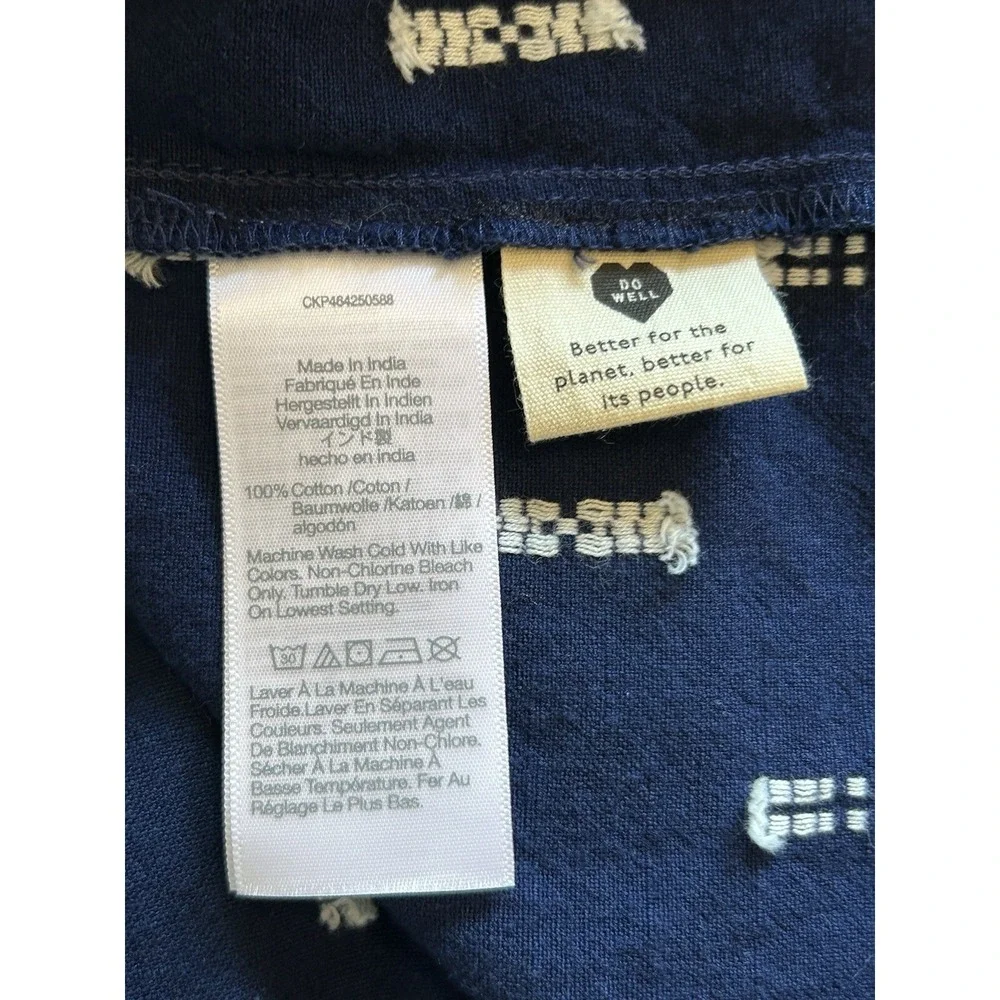 Madewell Womens Jacquard Puff Sleeve Babydoll Top Navy Embroidered Sz S NF205